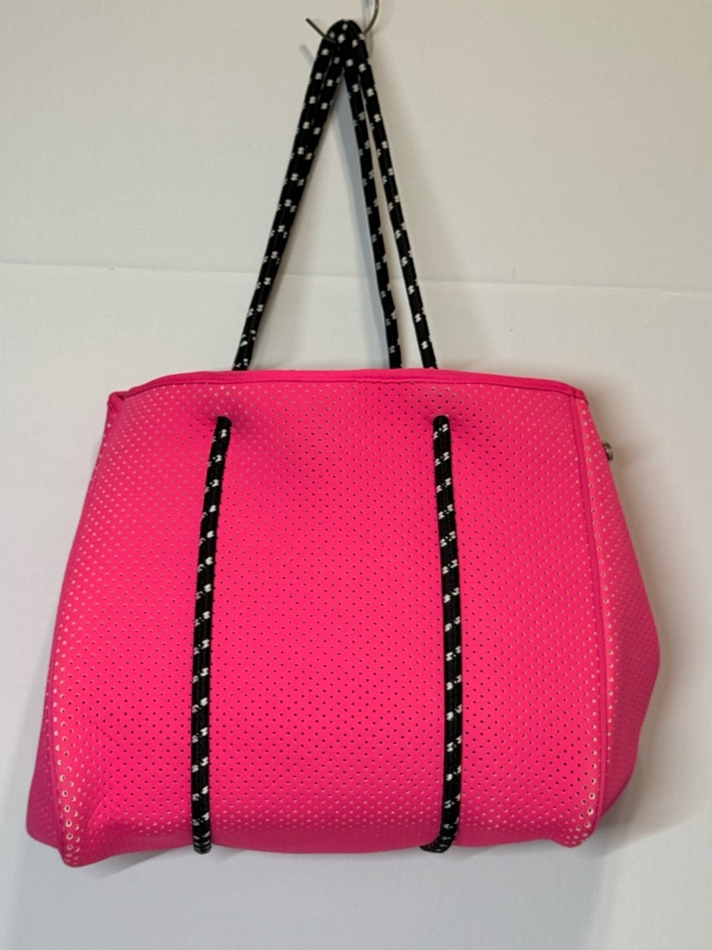 Hot Pink Neoprene Tote Bag w/ Matching Zip Pouch Large Beach Travel Gym Carryall